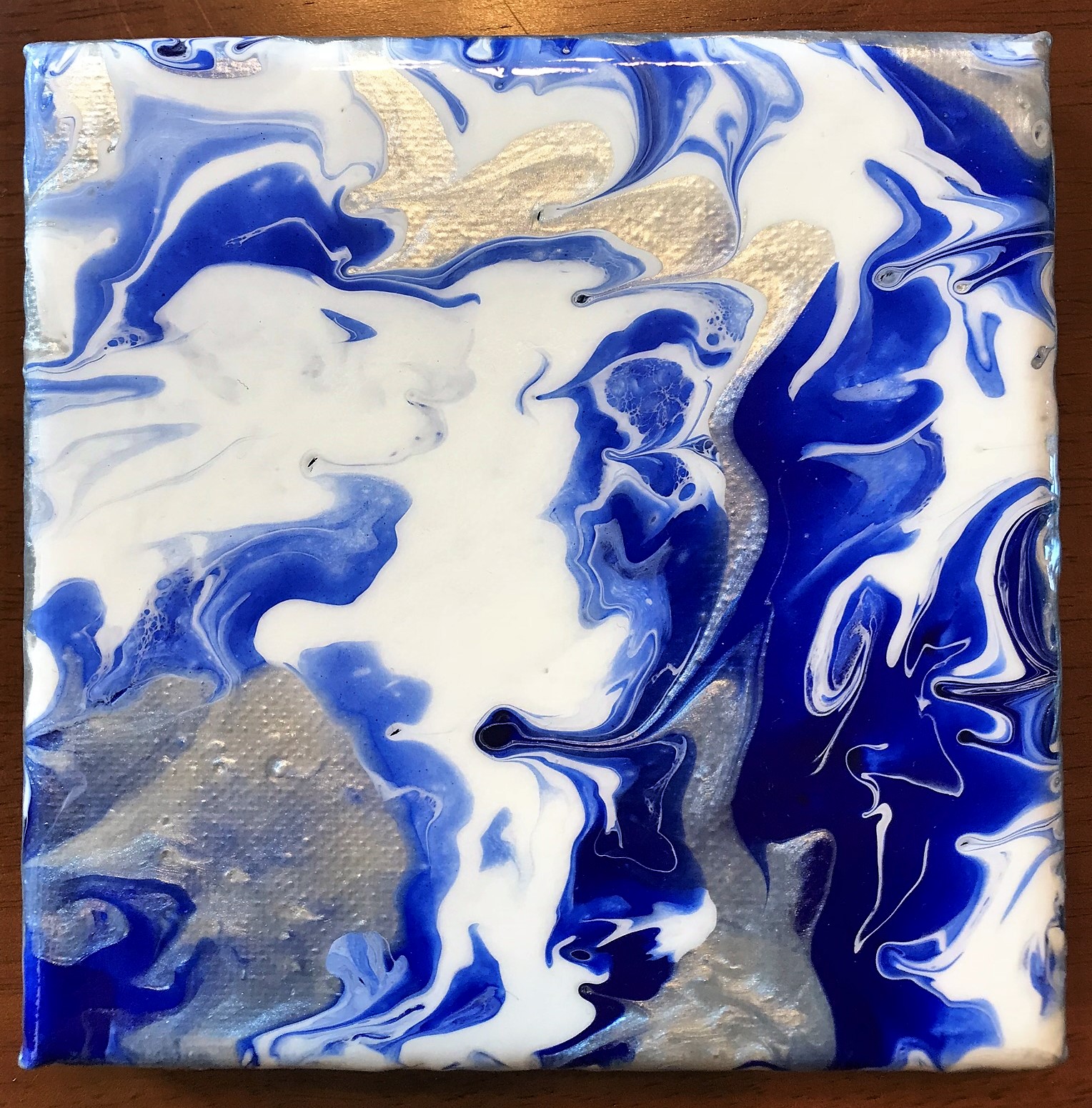 Blue and Silver Acrylic Pour