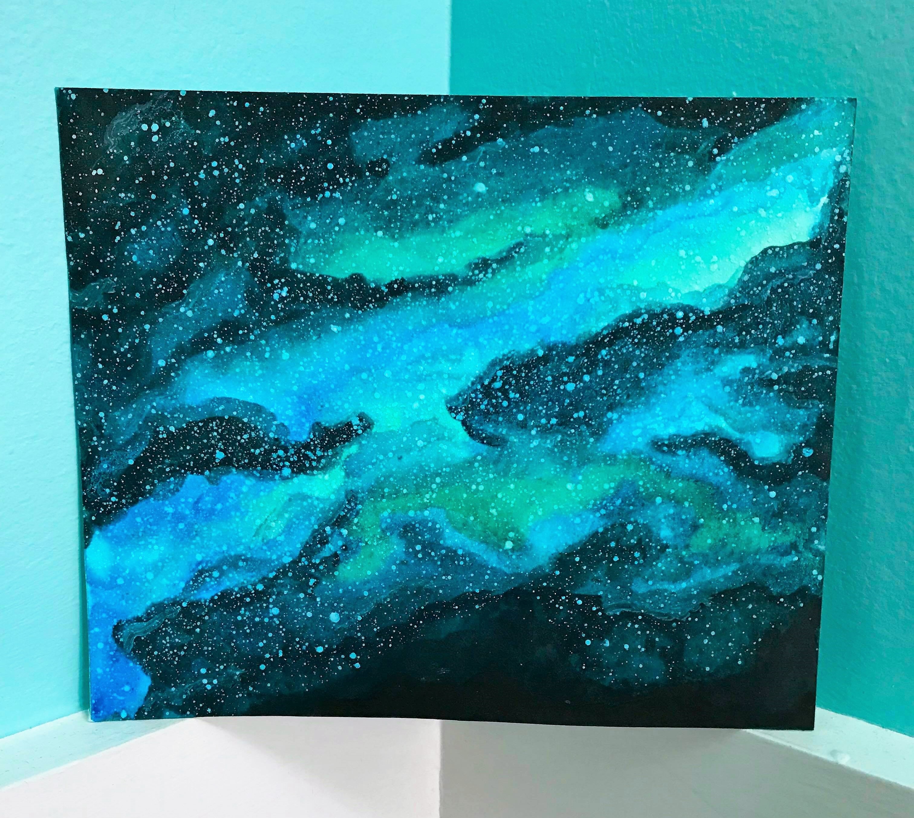 Watercolor Blue Galazy Painting