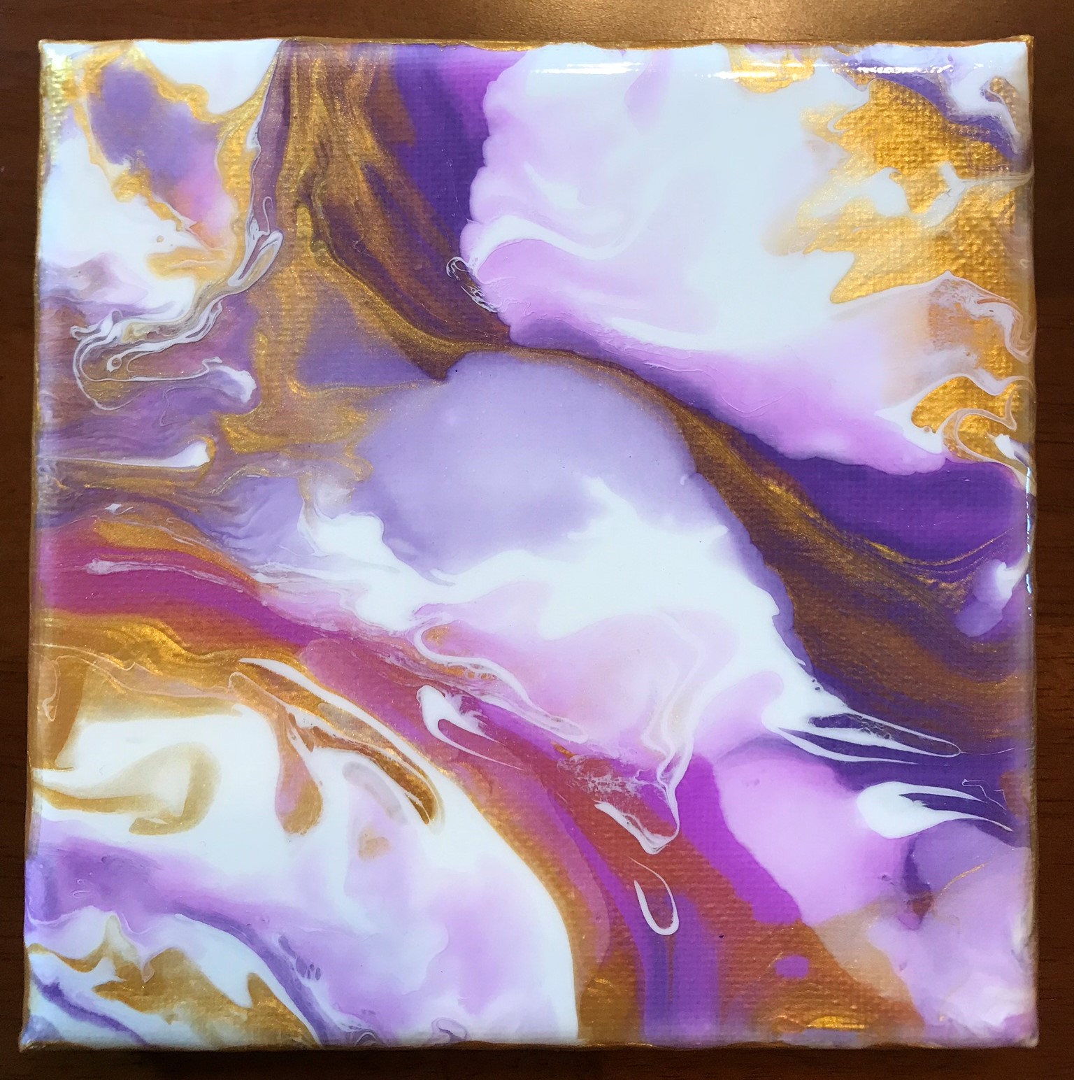 Purple, Magenta, and Gold Acrylic Pour